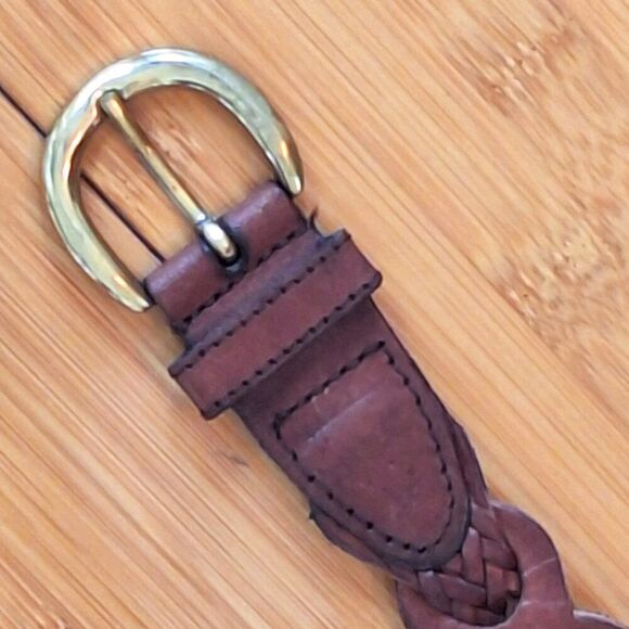 Vintage Classic Aimee Lynn Large Leather Belt Woven Braided Antique Brown 90's - Picture 3 of 16